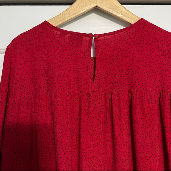 Gap Women's Blouse Top Size Small Flowy Red Black Points Long Sleeves - Picture 7 of 9